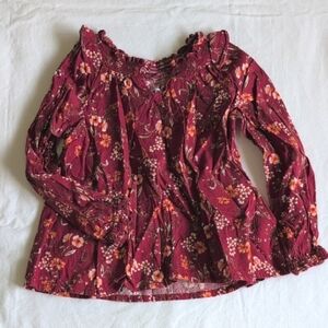 old navy burgundy floral cotton rayon smocked peasant blouse 4T toddler girls